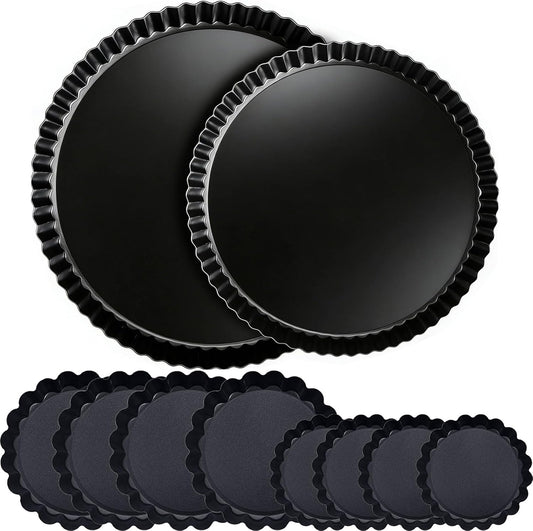 Tart Pan Set, 10 &amp; 9 Inch Tart Pans with 5 &amp; 4 Inch Mini Tart Pans Removable Bottom, Quiche Pan Carbon Steel Heavy Duty Nonstick Pie Pan- Fluted Edges for Baking Fruit Tartets, Pastries