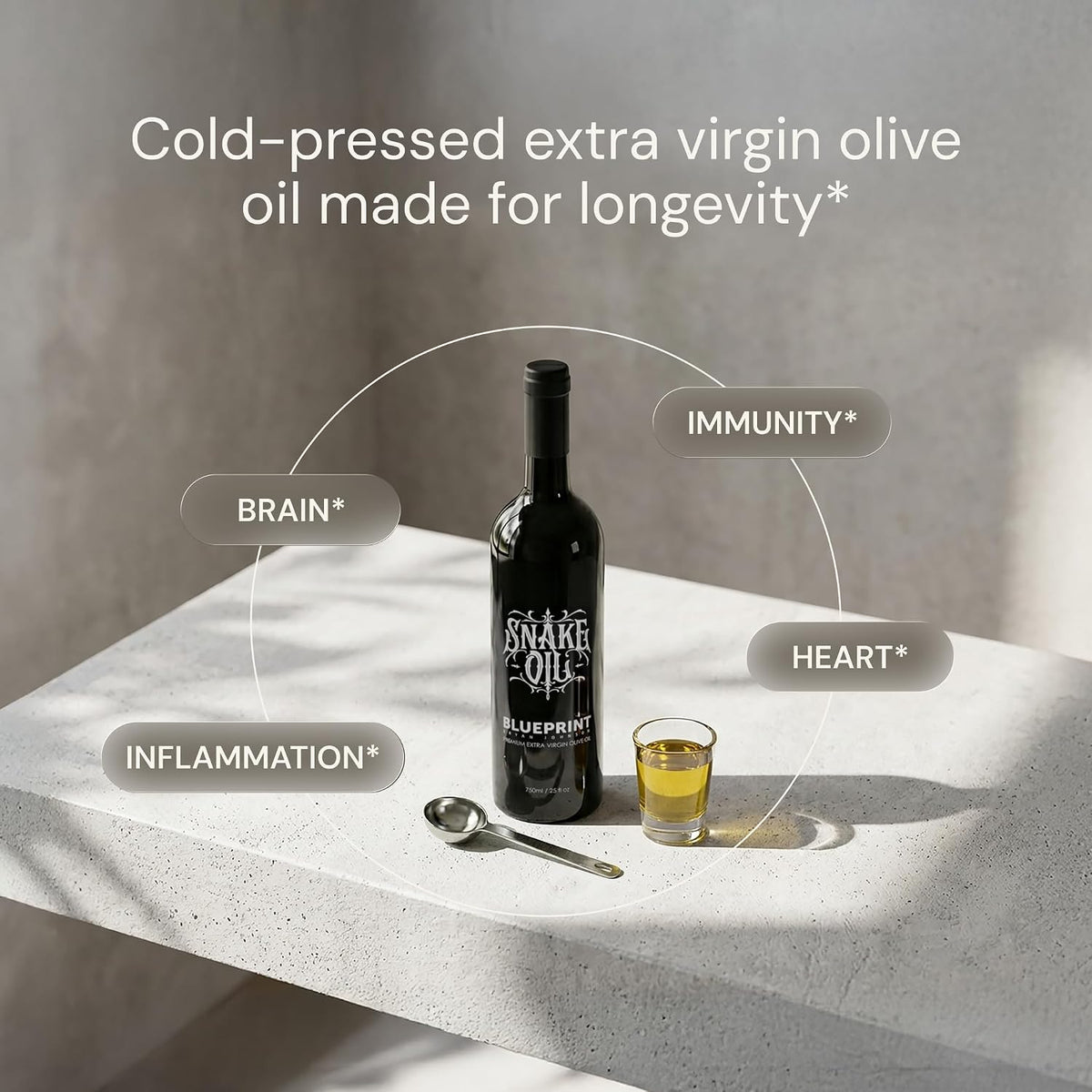Blueprint Bryan Johnson Olive Oil – Snake Oil- High Polyphenol Extra Virgin Olive Oil (400+ mg/kg) – Early Harvest, First Cold Press EVOO – Keto, Paleo, Non-GMO – 2 Pack - 750ml Glass Bottle