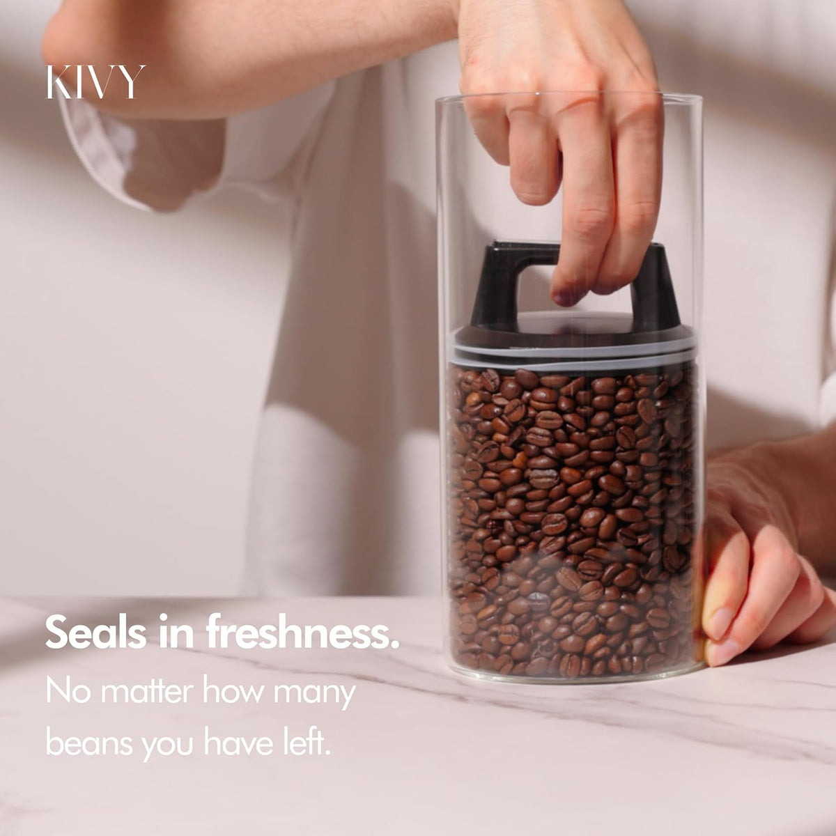 KIVY Vacuum Seal Coffee Canister [AIRTIGHT] - Coffee Canister with Airtight Lid - Airtight Jar - Air Tight Coffee Container - Coffee Storage Vacuum Canister (Stainless Steel)