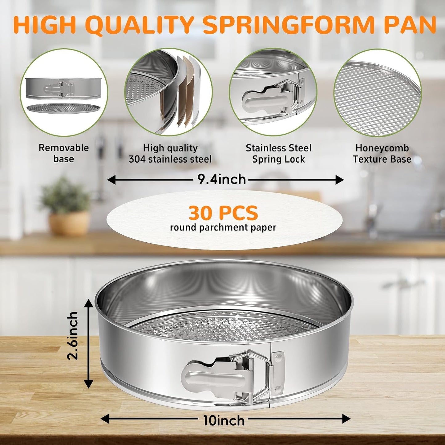 ZeroPone 10 Inch 304 Stainless Steel Springform Pan with Removable Bottom