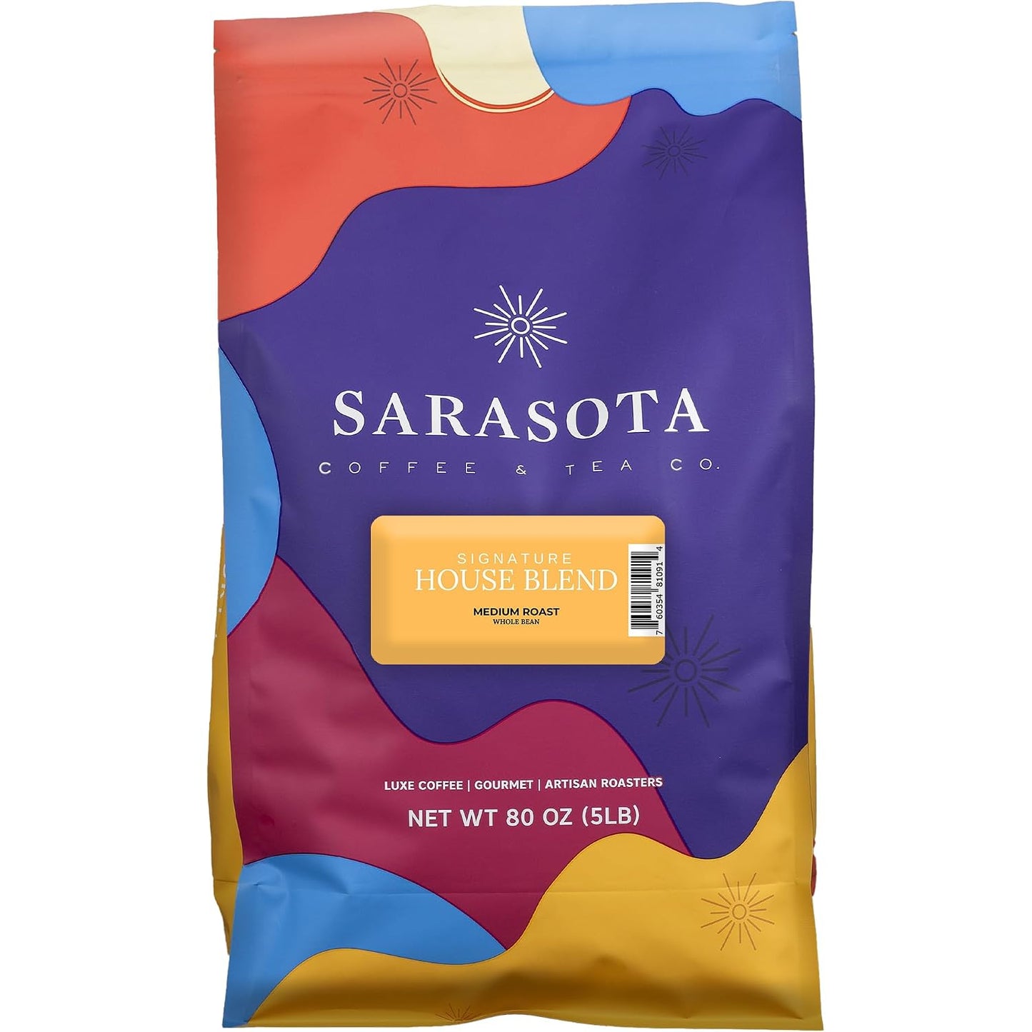 Sarasota Coffee Whole Bean Signature House Breakfast Blend | Medium Roast Gourmet Coffee Beans | Low Acid, Mold Free, Specialty Grade Bulk Beans | 5lb (80 oz)