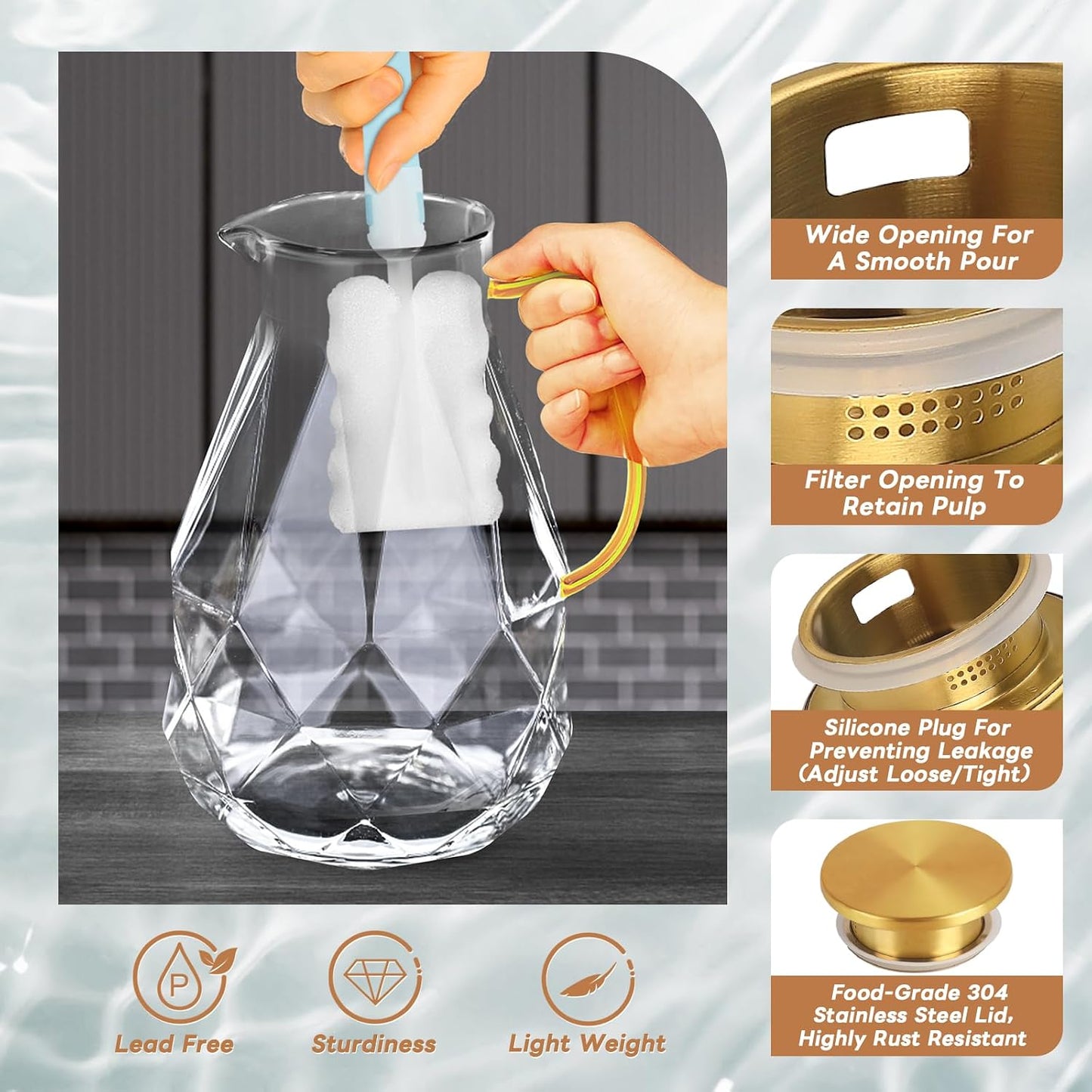 Glass Pitcher, 2.4Liter Water Pitcher With Lid | Iced Tea Pitcher for Fridge, Glass Water Carafe With Lid, Glass Water Jug, Large Drink Pitcher For Juice, Milk, Cold Or Hot