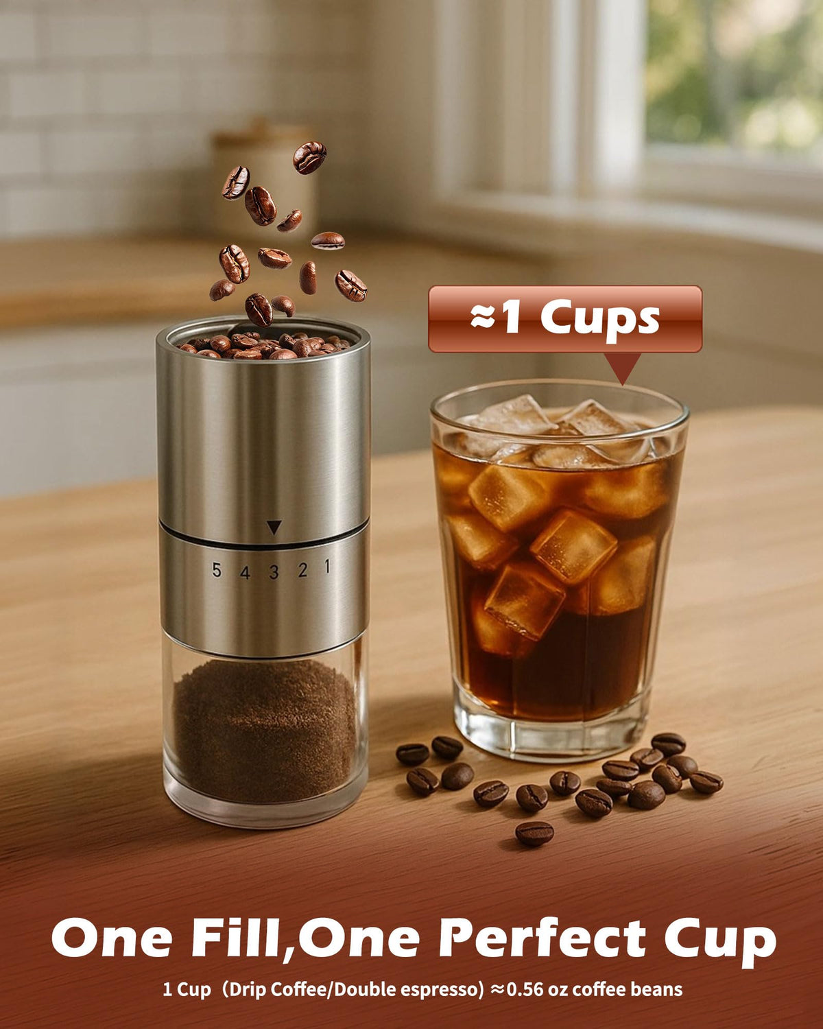Rsoilch Manual Coffee Grinder With Ceramics Burr For Espresso,French Press,5 Adjustable Settings,Hand Maker with Built-I