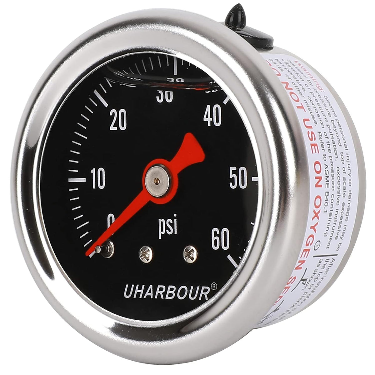 UHARBOUR Glycerin Pressure Gauge 0-60Psi, 1-1/2" Black Dial