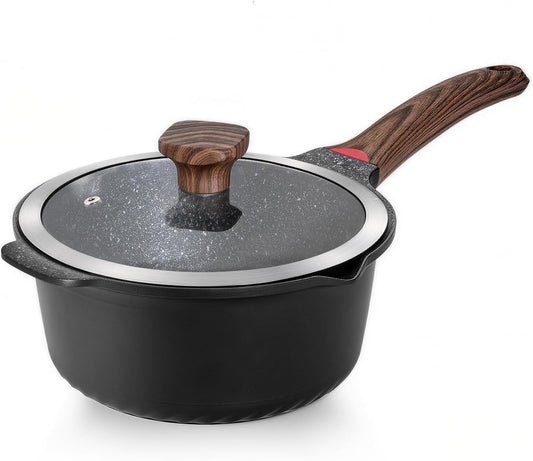 VINCHEF Nonstick Stockpot With Lid 4 Quart, Large Saucepan with Stay Cool Handle, Deep Kitchen Cooking Pot Induction Stock Pots, Dishwasher Safe, Compatible for All Stove Top, PFAS/PFOA Free Black