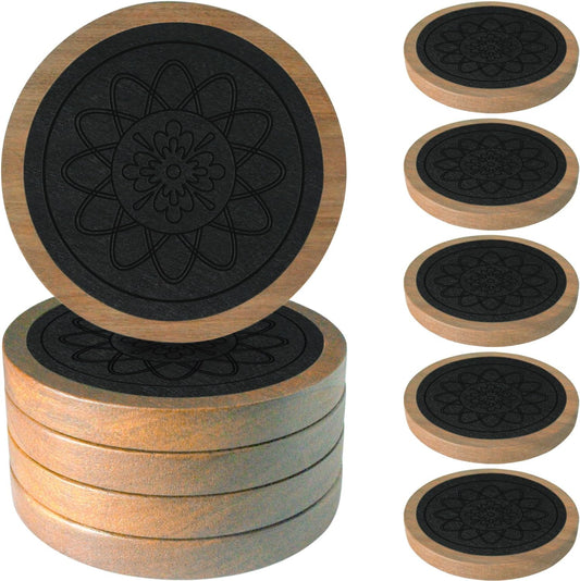 Wood Coasters for Drinks, Minacun Absorbent Coaster Sets of 5, Drinks Coasters for Coffee Tabletop Protection, Non-Slip,