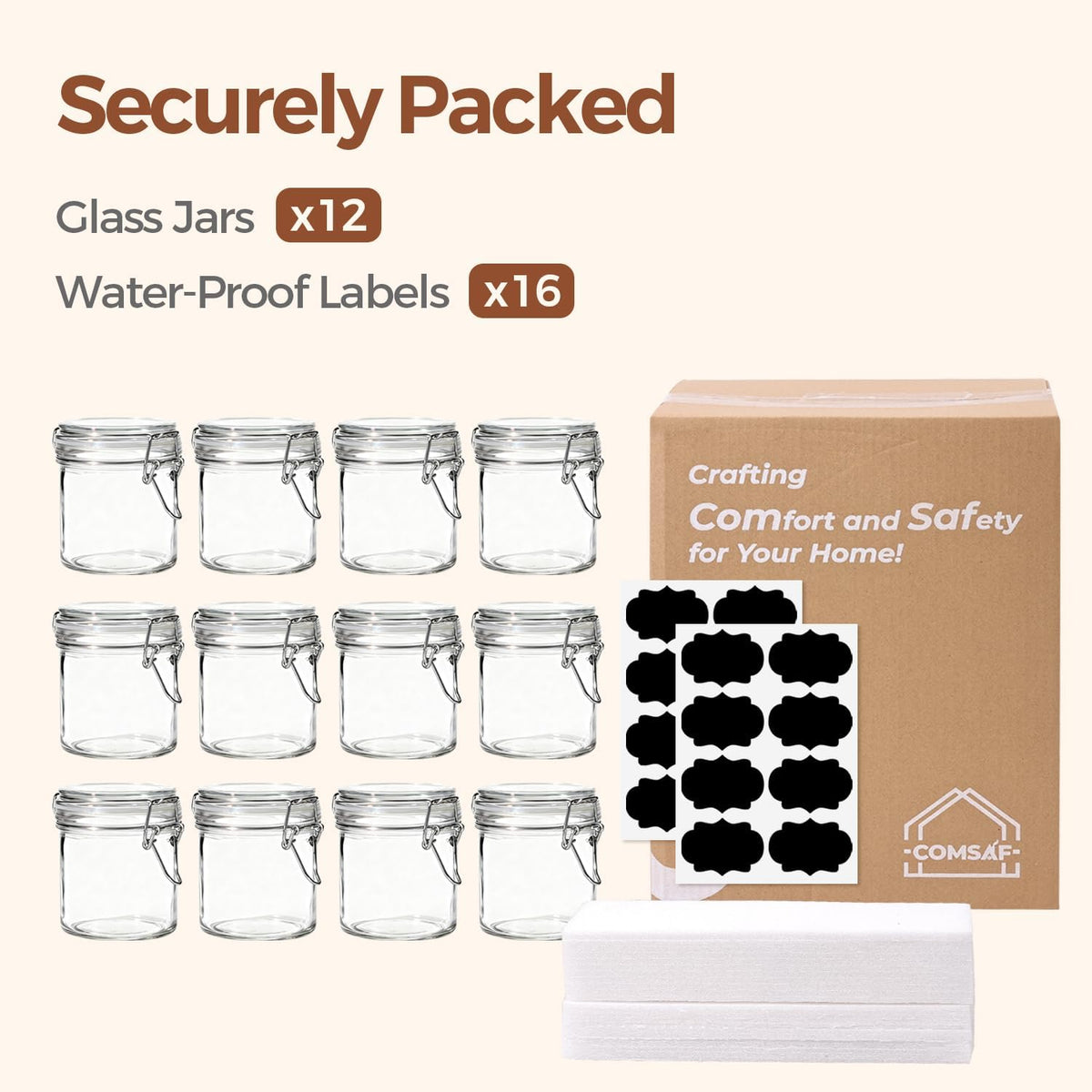 ComSaf Small 8 oz Glass Jars with Airtight Lids 12 Pack Jam Pantry