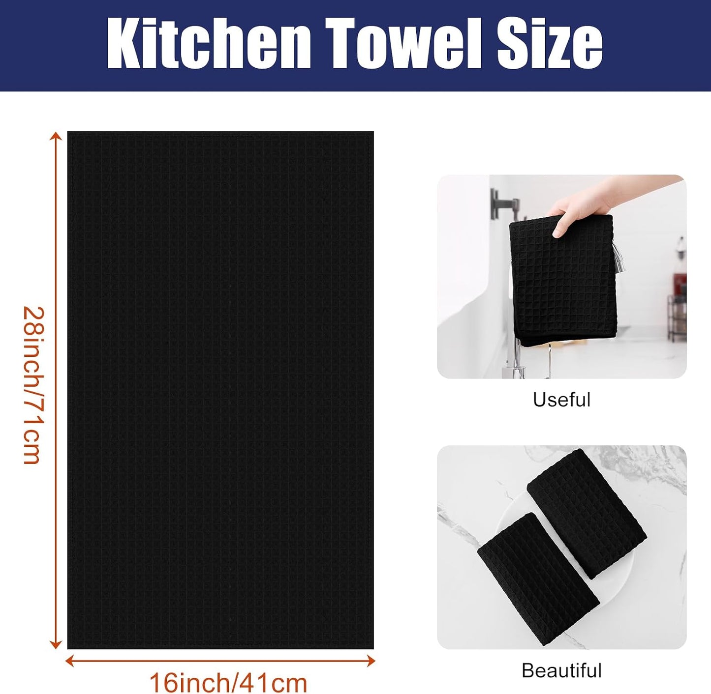 Homaxy Microfiber Waffle Weave Kitchen Towels, 6 Pack, Black