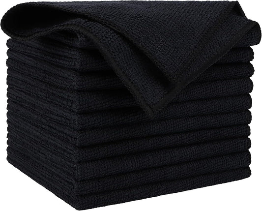 AIDEA Microfiber Cleaning Cloth Black 10PK, Microfiber Towels for Cars, Premium Wash Cloths, Dusting Cloth Lint Free