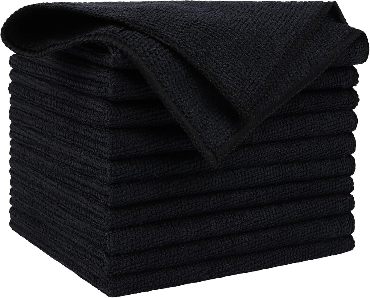 AIDEA Microfiber Cleaning Cloth-10PK, Black Microfiber Towels,12×12"