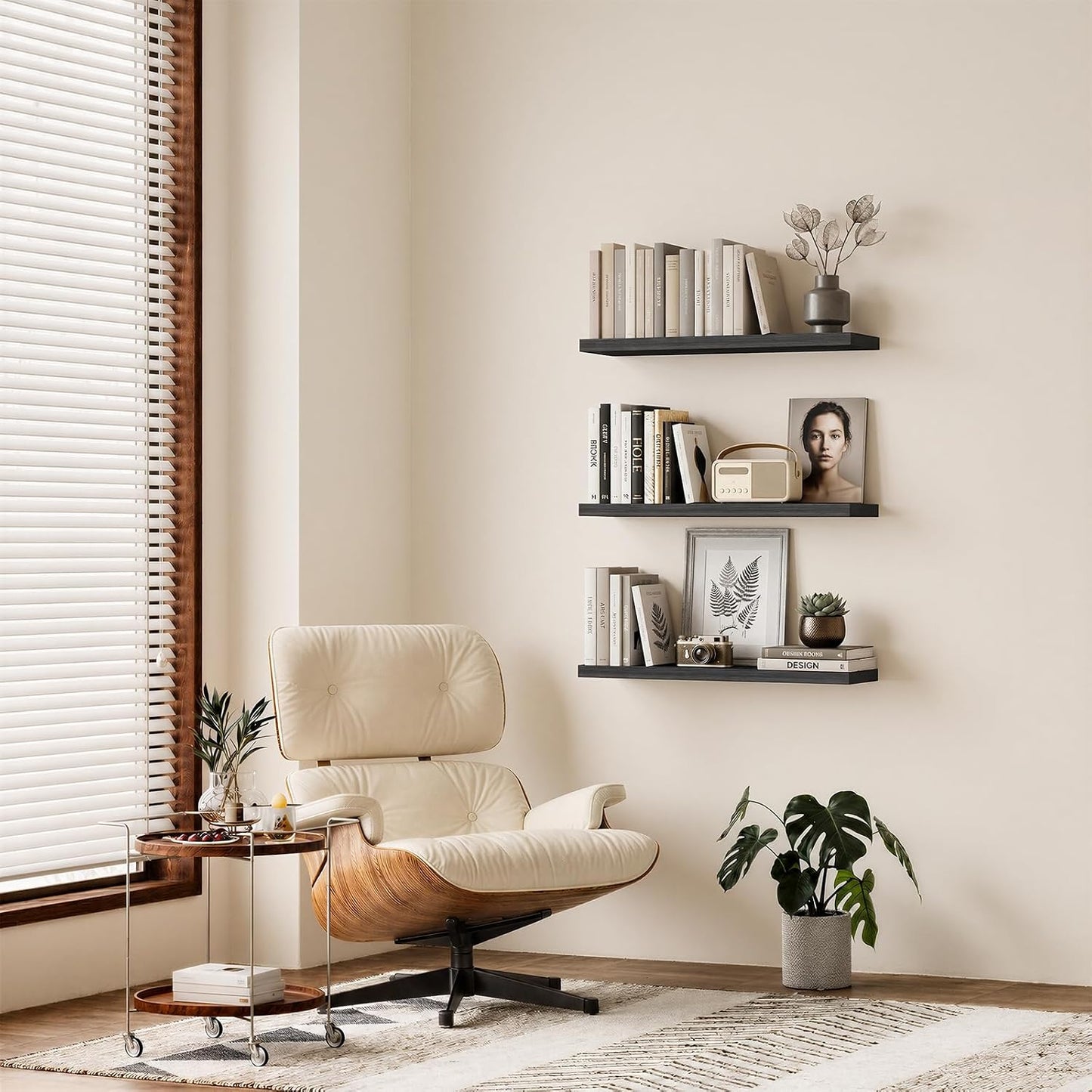 BAYKA Black Floating Shelves 35.4in, Set of 2, Wall Mounted for Wall Decor