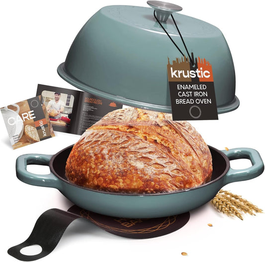 Enameled Cast Iron Dutch Oven for Sourdough Bread Baking | 6 Quart Round Pot with Lid | 10 Inch Ceramic Enamel Thick Coated Cookware with Non Stick Silicone Baking Mat for Cooking | 6 Qt | Sea Salt
