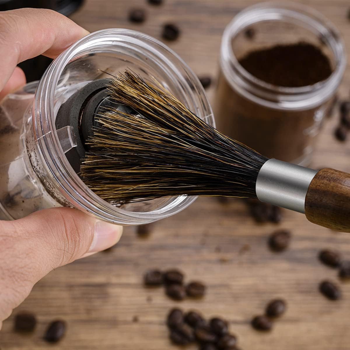3PCS Professional Coffee Brush, Coffee Grinder Brush Set, Natural Boar Bristles Black Walnut Handle Espresso Machine Cleaning Tool, Coffee Cleaner Brushes Coffee Tool for Barista Home Kitchen
