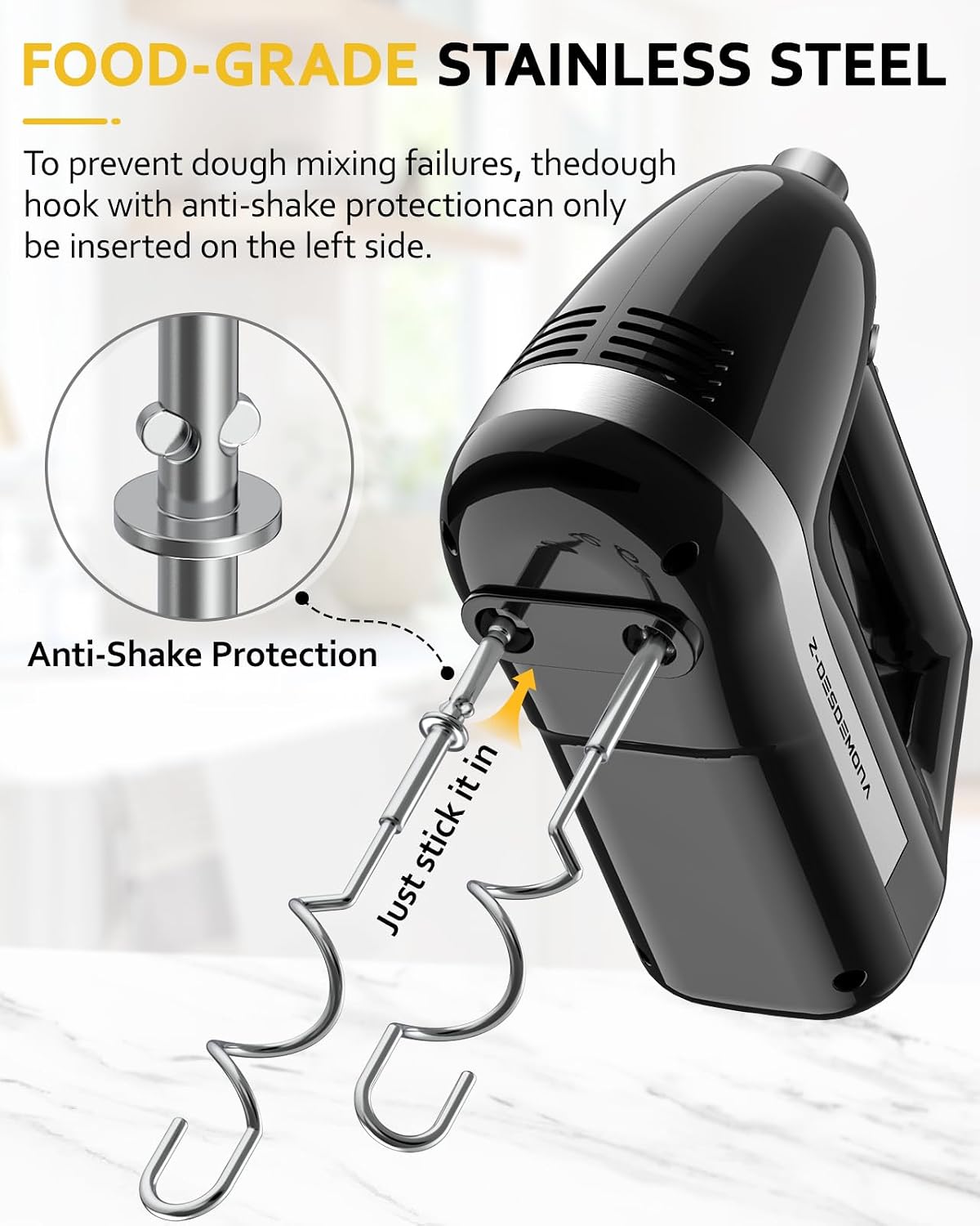 Electric Hand Mixer, Powerful Hand Mixer Electric Handheld with 304*(2*Beaters, 2*Dough Hooks),(1*Storage Bag) Hand Held Mixer with Turbo for Baking Cakes,Cream(Black)