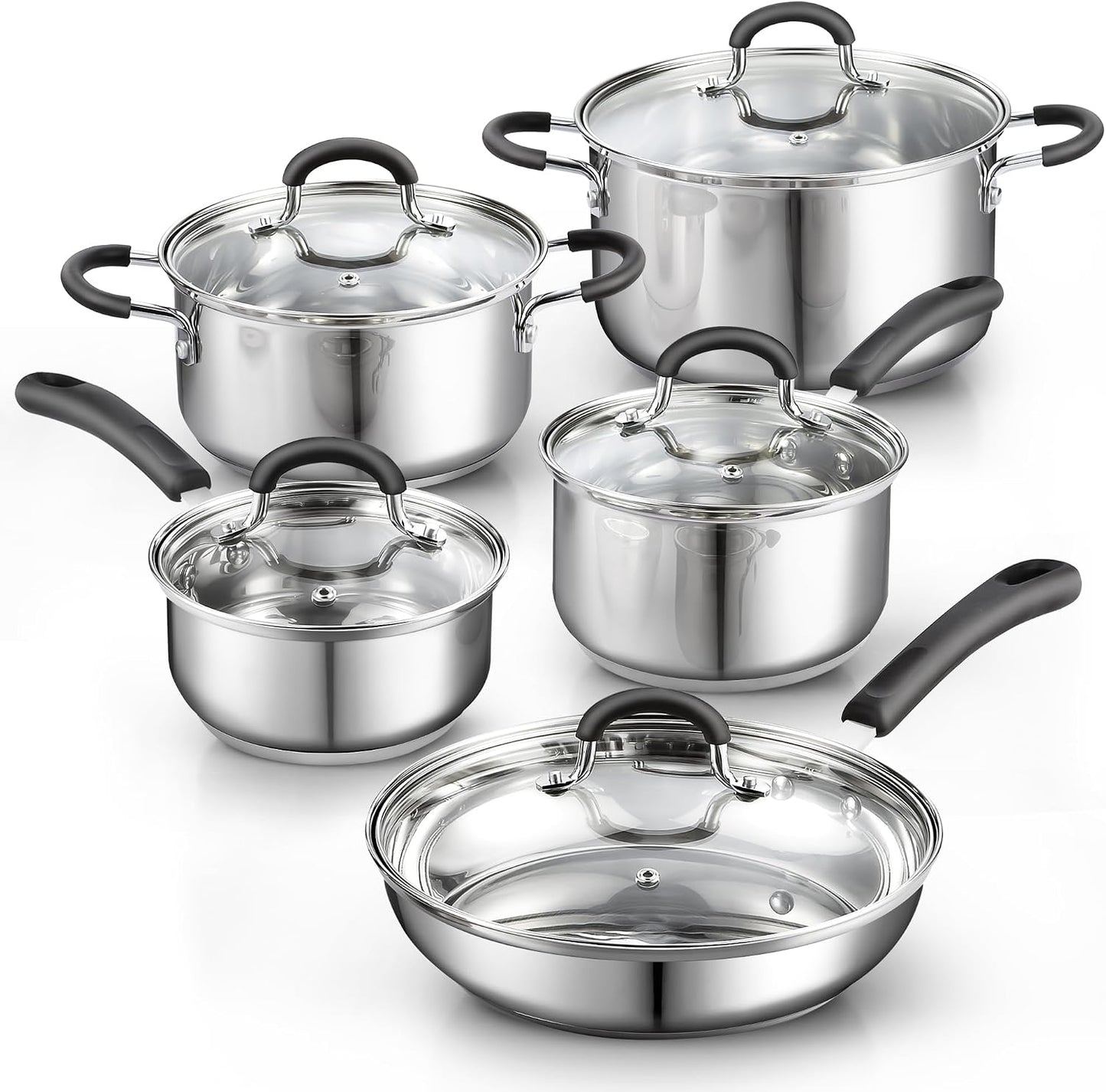 Cook N Home Professional Stainless Steel Cookware Set, 10-Piece | Pots and Pans Kitchen Cooking Set with Stay-Cool Handl