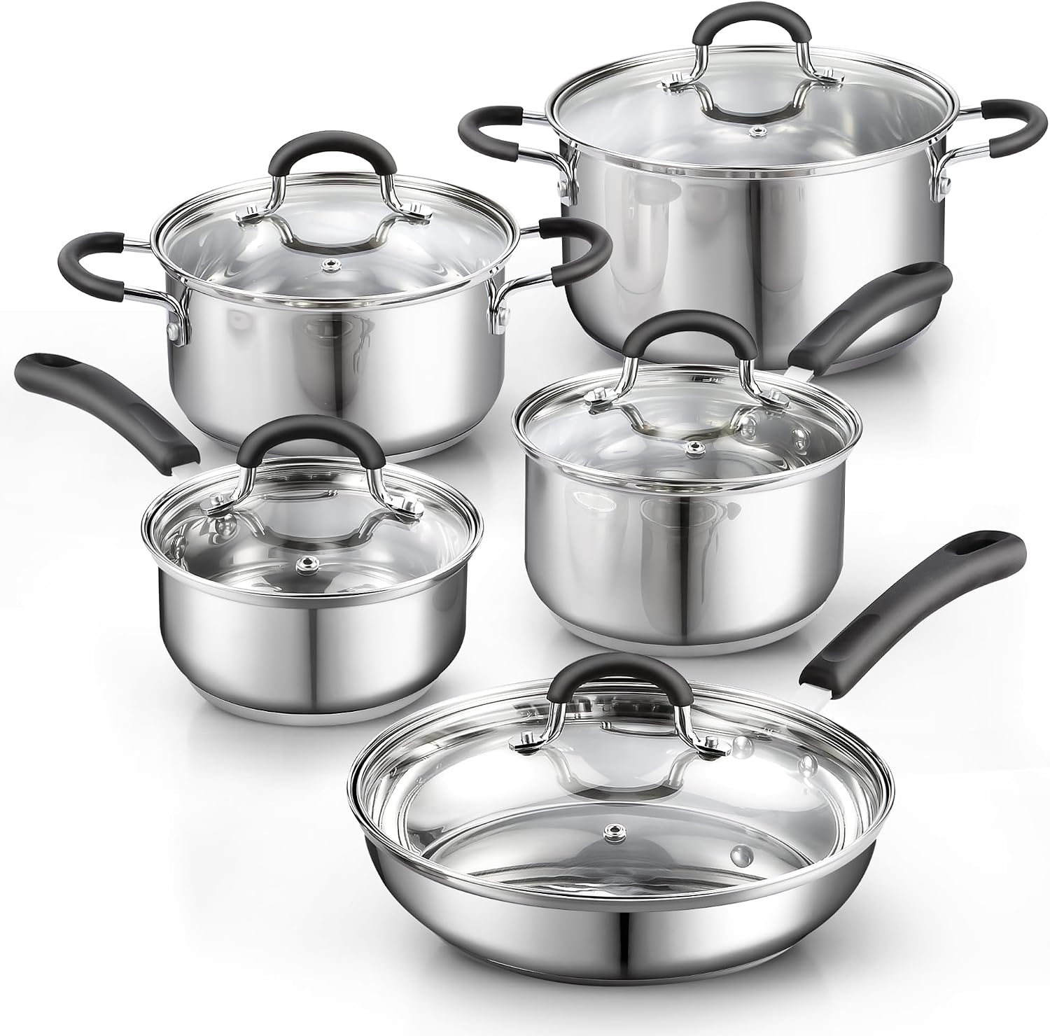 Cook N Home Professional Stainless Steel Cookware Set, 10-Piece | Pots and Pans Kitchen Cooking Set with Stay-Cool Handl
