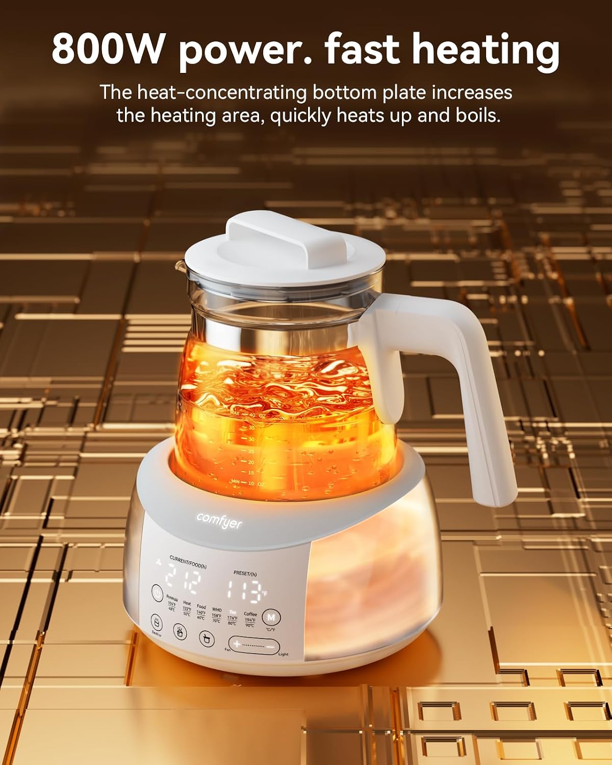 comfyer BK01 Bottle Warmer, Baby Bottle Warmer with Night Light &amp; Faster Cooling Fan, Instantly Water Warmer, Tea Kettle Electric with 6 Temperature Control Presets, Feed Baby More Easier &amp; Healthier