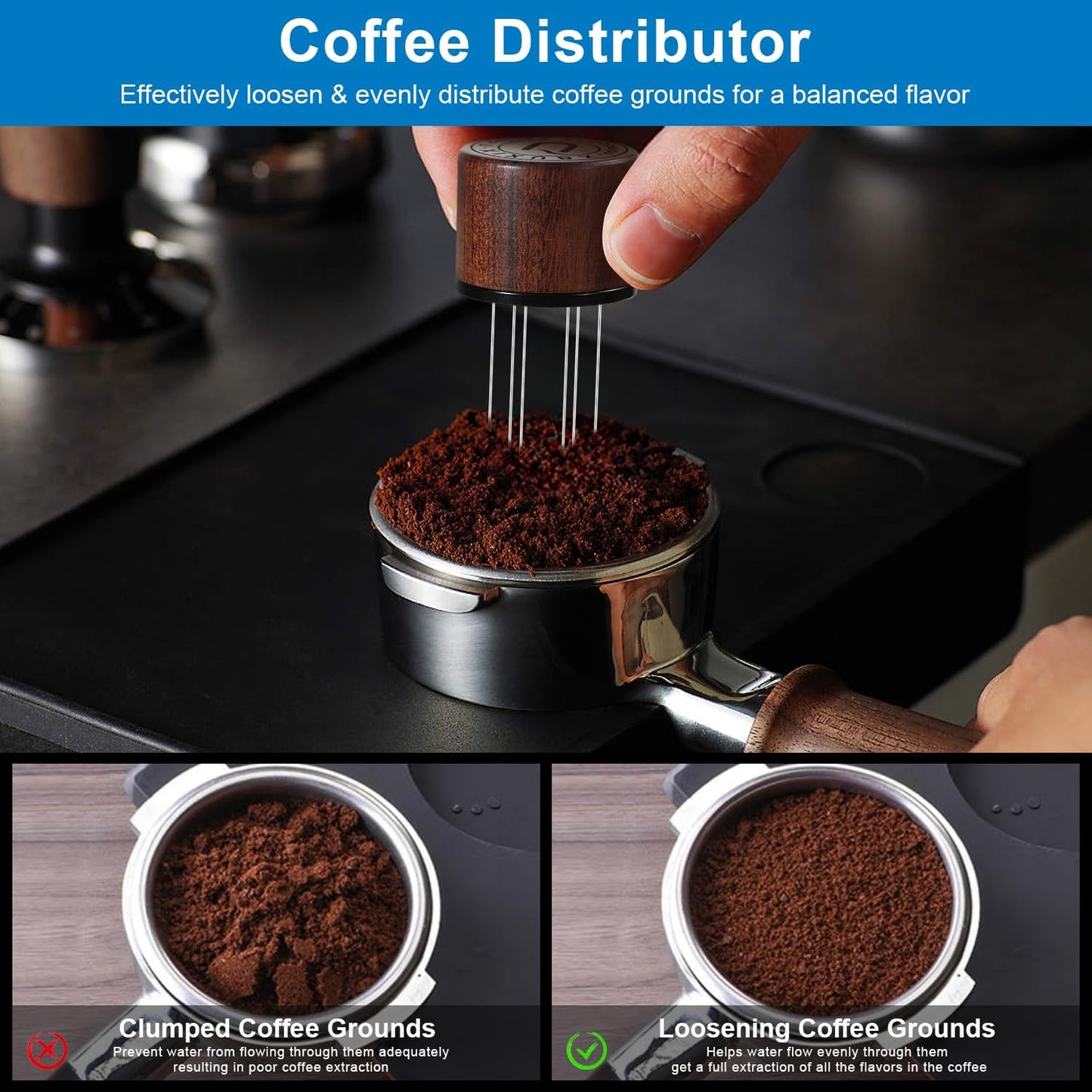 58.35mm Espresso Tamper & Magnetic WDT Tool, Barista Cofee Tamper with Spring Loaded, Anodized Aluminum Alloy Handle, Stainless Steel Corrugated Base with Cover for Portafilter Basket