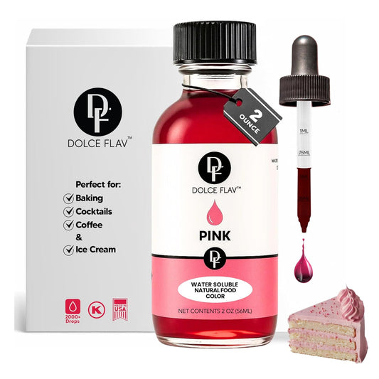 Dolce Flav Natural Pink Food Coloring – 2 oz Plant-Based Color from Beetroot with Graduated Dropper, Water-Soluble Liquid Dye for Baking