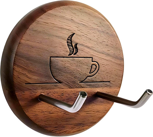 Wall Mounted Portafilter Holder Walnut Wall Rack Espresso Station Organizer Premium Espresso Machine Accessories/Secure &amp; Easy Installation - Suits 51mm, 54mm &amp; 58mm Portafilters