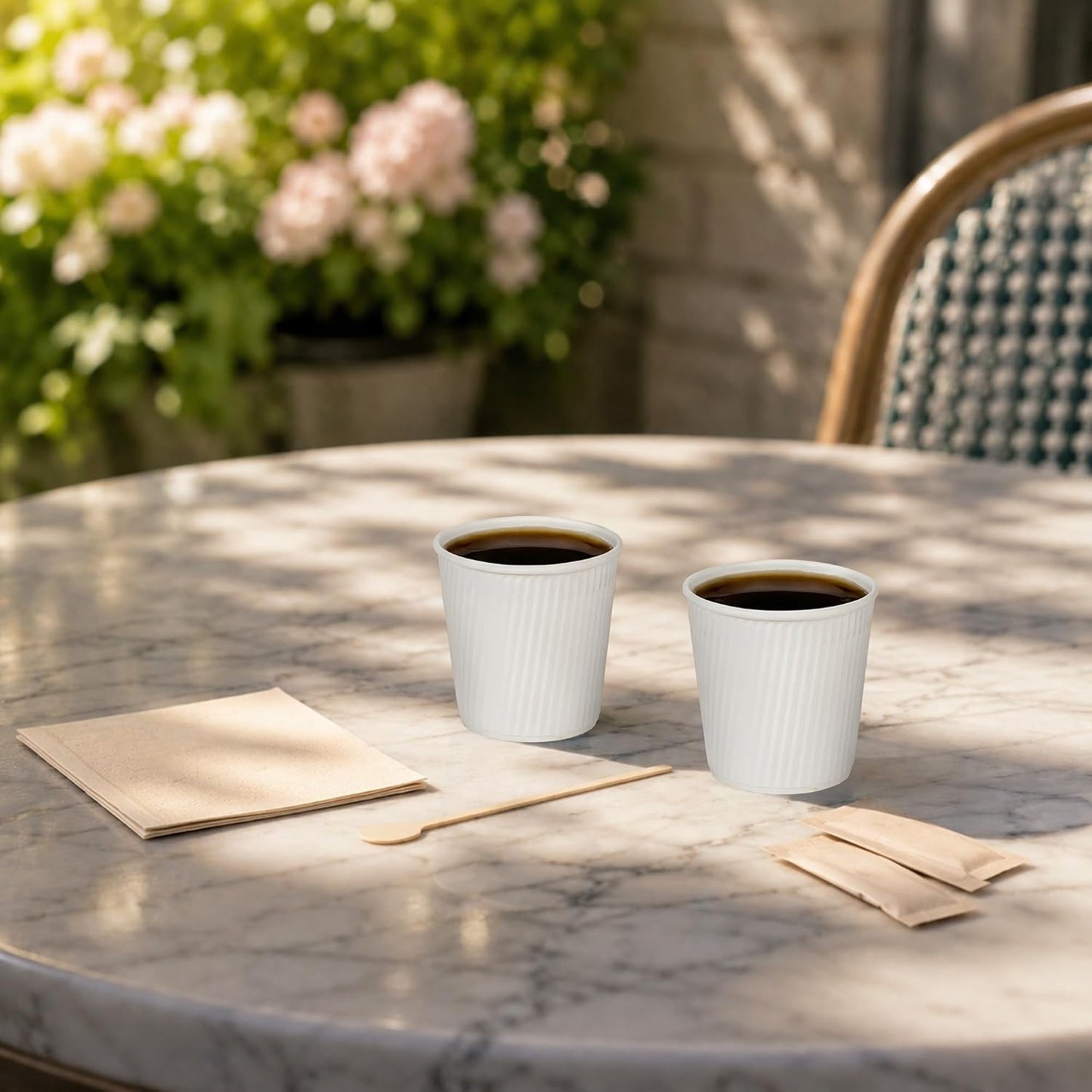 Restaurantware Ripple Wall Coffee Cups 500 Count 4 Ounce Insulated White Paper Cups, Rolled Rim Spill-Resistant Disposable Paper Non-Slip for Coffee, Beverages
