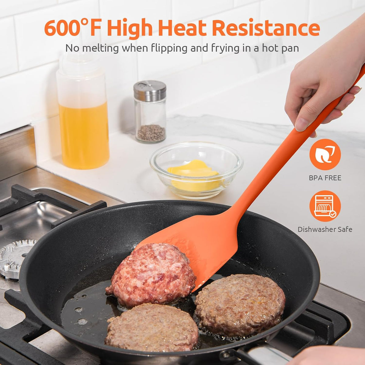 U-Taste Silicone Turner Cooking Spatula, 13.6" Long/3.7" Wide, Orange | 600ºF Heat Resistant Food Grade Silicone Kitchen Utensils, Flexible Egg Flipper &amp; Pancake Spatula Turner for Non Stick Pans