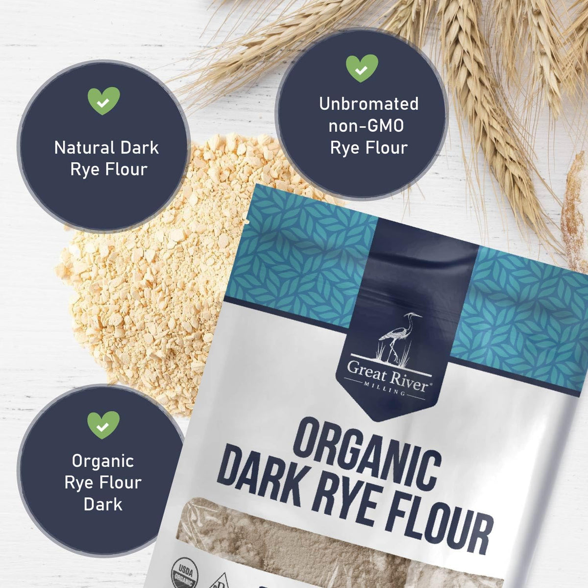 Great River Milling Organic Dark Rye Flour, Whole Grain, 5 lb | Organic Dark Rye Flour for rye bread, pumpernickel, sourdough starters, bagels, crackers and multigrain loaves; deep rye