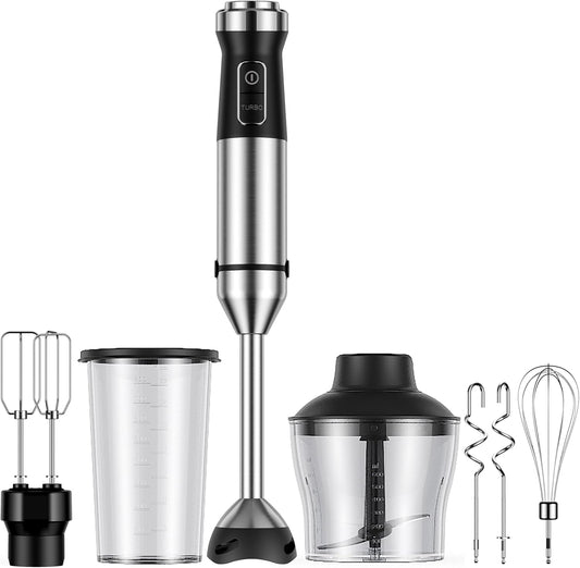 6-in-1 Immersion Blender, 1000W Hand Blender with 20 Speeds, Scratch-Resistant Stick Mixer with Whisk, Chopper, Beaker, Egg