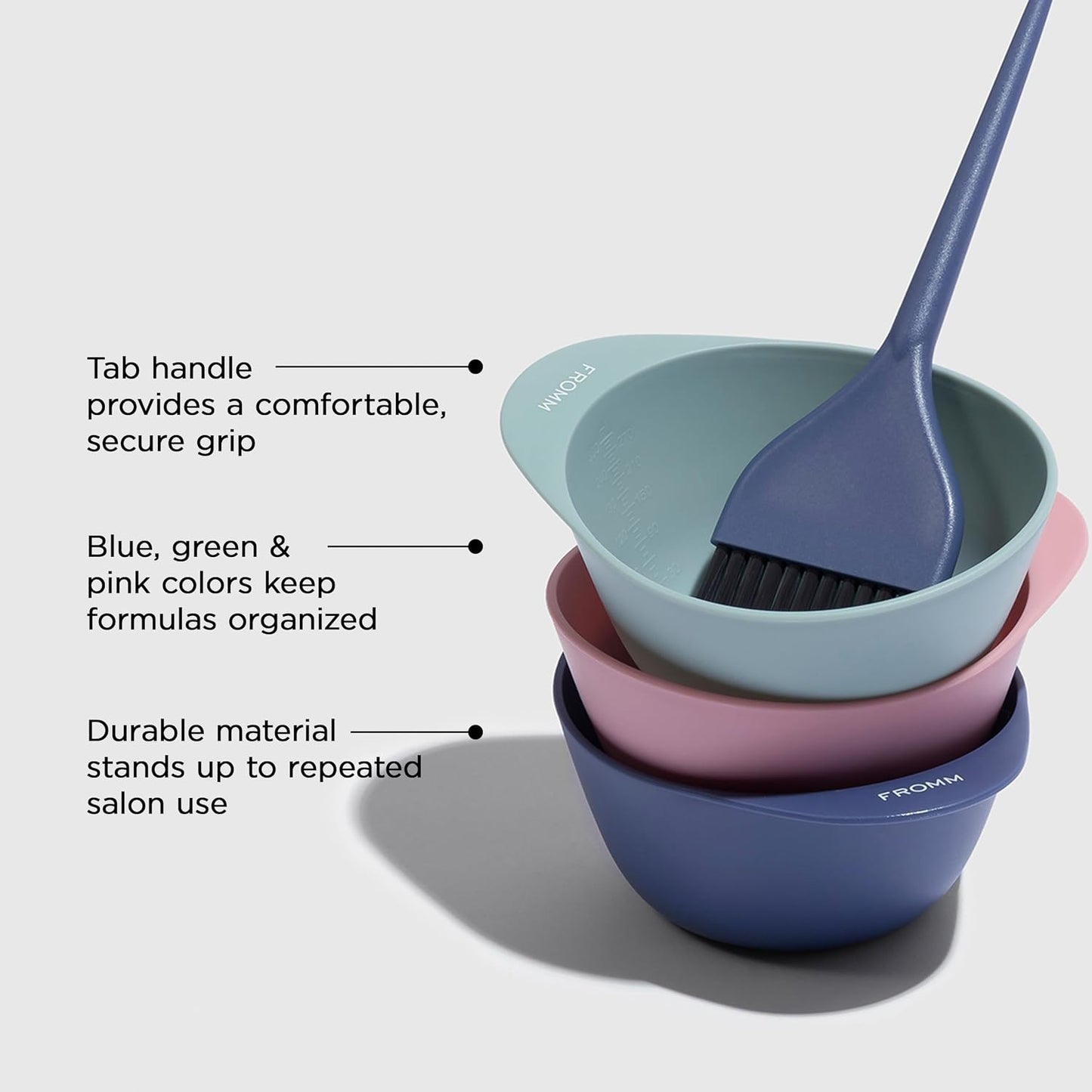 Fromm Color Mixing Bowl 3-Piece Set 10 oz, Professional Salon Mixing Bowls, Hair Color Bowls for Colorists &amp; Hair Stylists, Spill-Proof Rubber Base for Hair Dye, Bleach, Toner &amp; Color, Salon Supplies