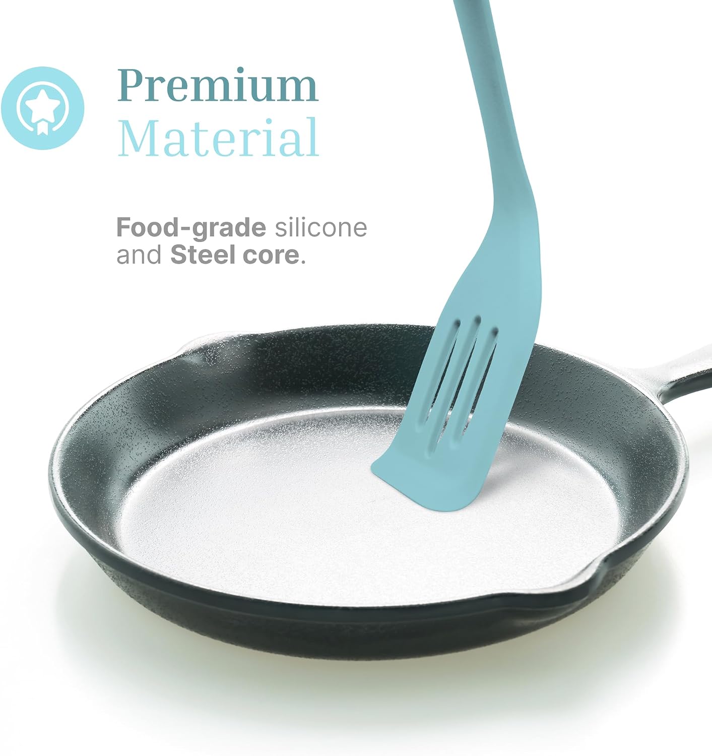 JS Gourmet Heat Resistant Silicone Slotted Turner Set, Pastel Blue - 2 Pack