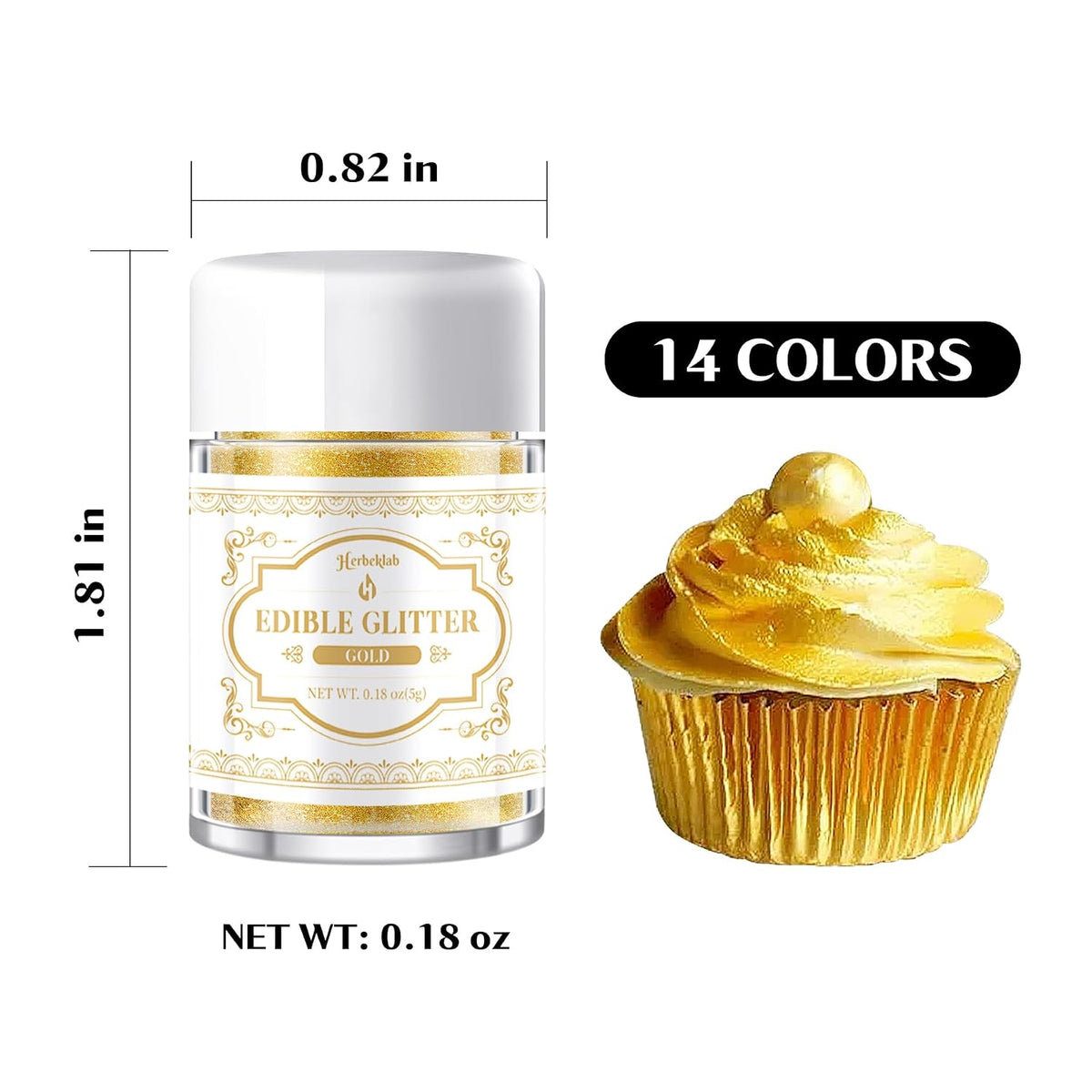 Edible Glitter for Drinks – 14 Colors Luster Dust, Food Grade Cocktail Shimmer Powder for Cakes, Beverages, Chocolate &amp; Candy, 5g/Bottle