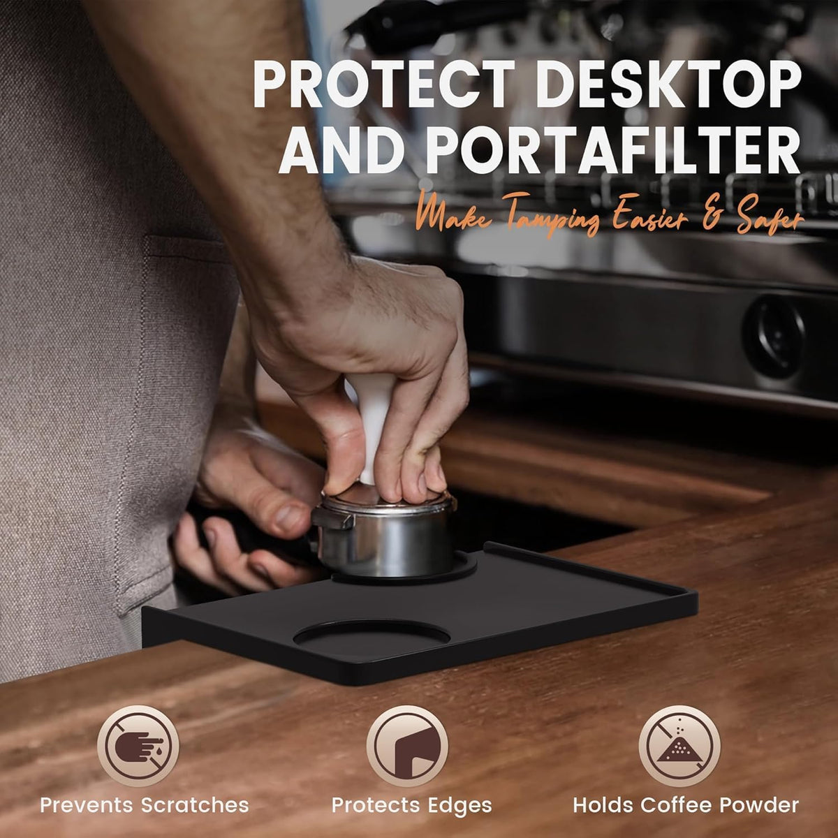 Espresso Tamping Mat, Non-Slip Silicone Tamper Mat for Espresso Machine &amp; Countertop, Barista Tamping Station Pad with Portafilter Notch &amp; 90° Counter Edge, fits 51-58.5mm