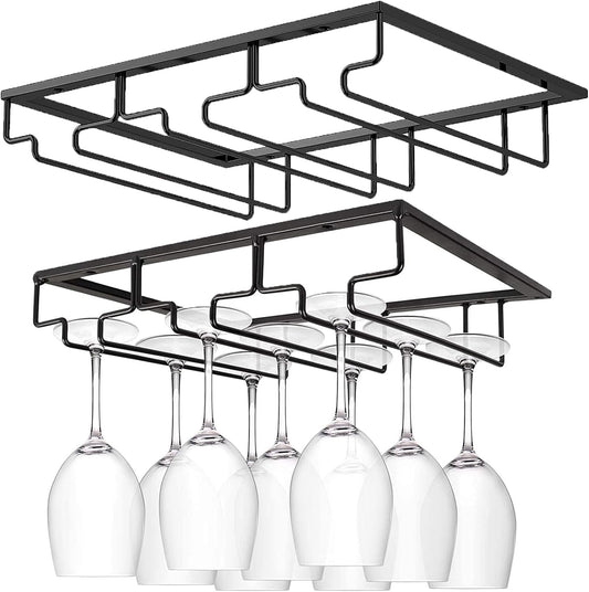 Wine Cup Holder Table Decoration Storage Hanger Metal Organizer for Bar Kitchen Stemware Rack Under Cabinet Stainless Steel Hanger Storage Shelf Black (Black, 3 Rows 2 Packs)