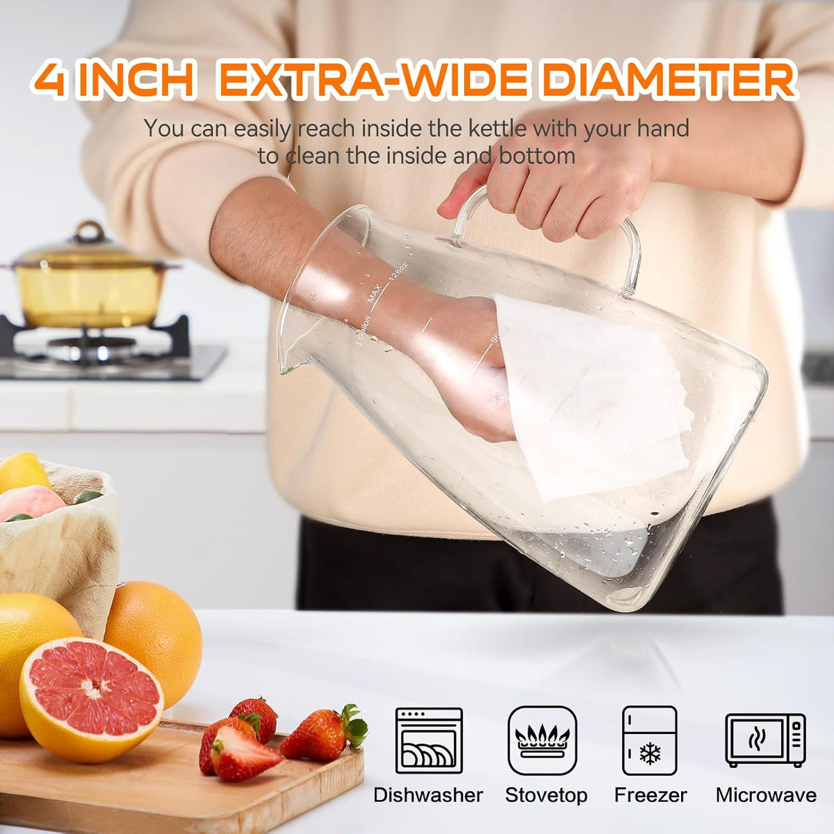 Aofmee Glass Pitcher with Lid and Handle, Glass Water Pitchers, 1 Gallon | Thickened Borosilicate Glass Iced Tea Pitcher, Drip-free Spout, Heat Resistant, Stovetop Dishwasher Safe Jug Jar