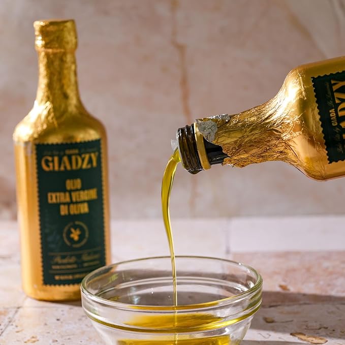 Giadzy by Giada de Laurentiis 2 Pack Olive Oil Extra Virgin - Premium Unfiltered Cold-Pressed Italian Olive Oil, Gold Wrap, Made in Italy, Perfect for Cooking & Gifting. Rich in polyphenols & antioxidants.