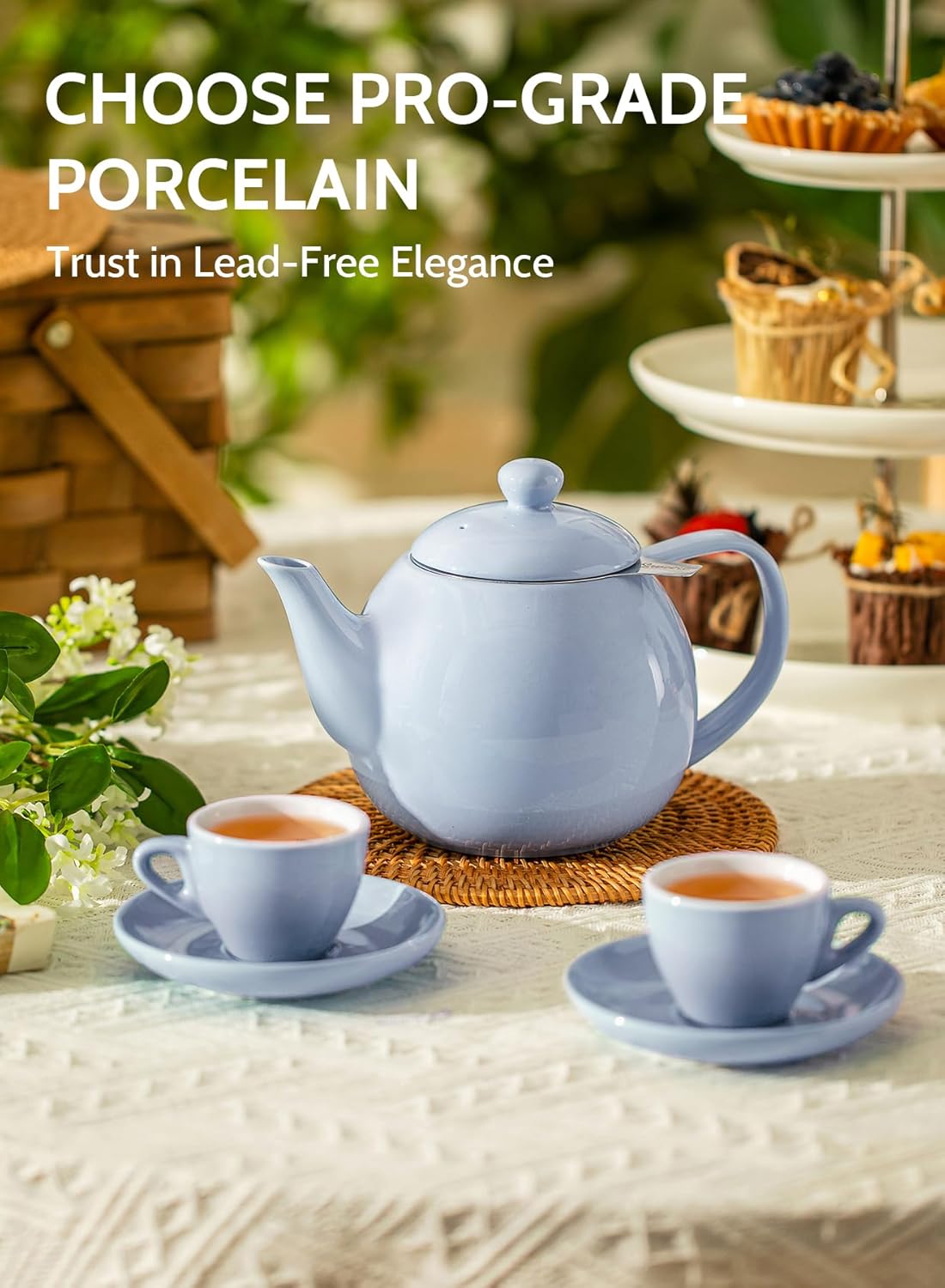 Sweese Teapot, Porcelain Tea Pot with Stainless Steel Infuser, Blooming & Loose Leaf Teapot - 27ounce, Lilac