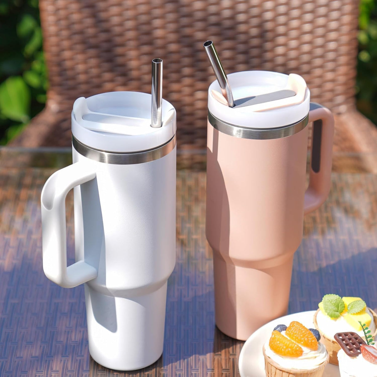 Vinaco 4 Pcs 0.35" Wide Bore Reusable Stainless Steel Metal Smoothie Straws
