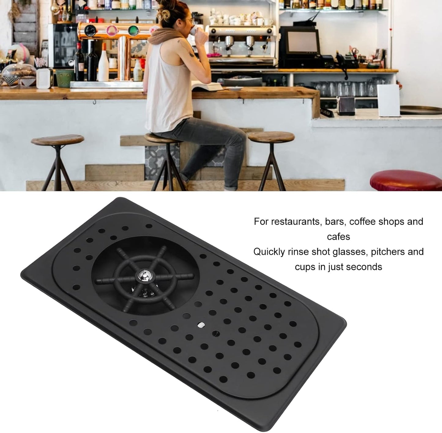 Glass Rinser, Countertop Commercial Pitcher Rinser, High Pressure Cup Washer, Stainless Steel Cup Washer with Drain Drip Tray Hose for Home Kitchen