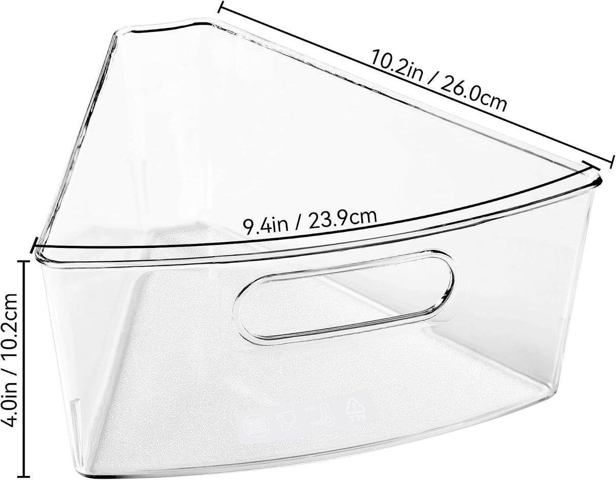 Oubonun Lazy Susan Organizers Set of 6, 10.2”x 9.4”x 4” Plastic Transparent Kitchen Cabinet Storage Bins with Handle, 4" Deep Container, 1/8 Wedge - Food Safe, without BPA
