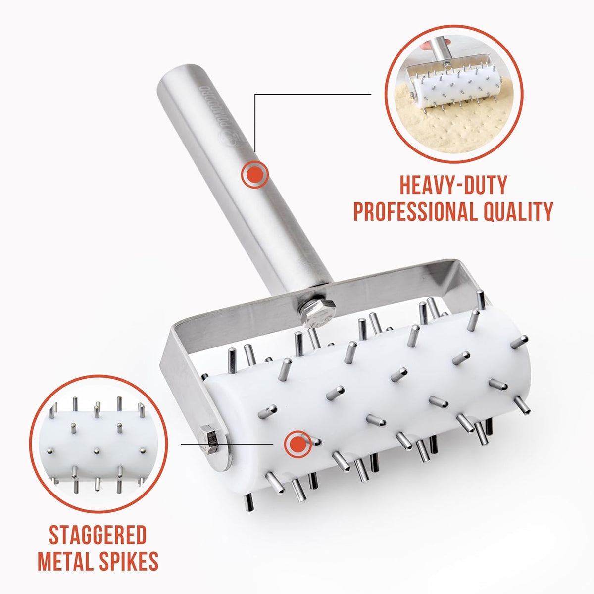 Chef Pomodoro Dough Docker, Pizza Roller, Pizza Dough Roller 7mm Spikes | Ergonomic Handle,Rust-Resistant Pizza Dough Docker Roller with Precision Pizza Roller Spikes for Cracker and Pizza Dough