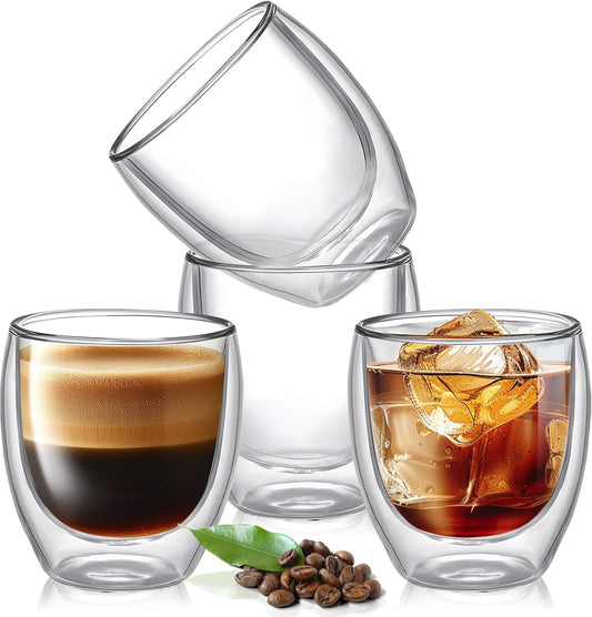 5 Ounces Set of 4 Double Walled Glass Coffee Mugs Insulated Layer Coffee Cups Borosilicate Glass Espresso Double Insulated