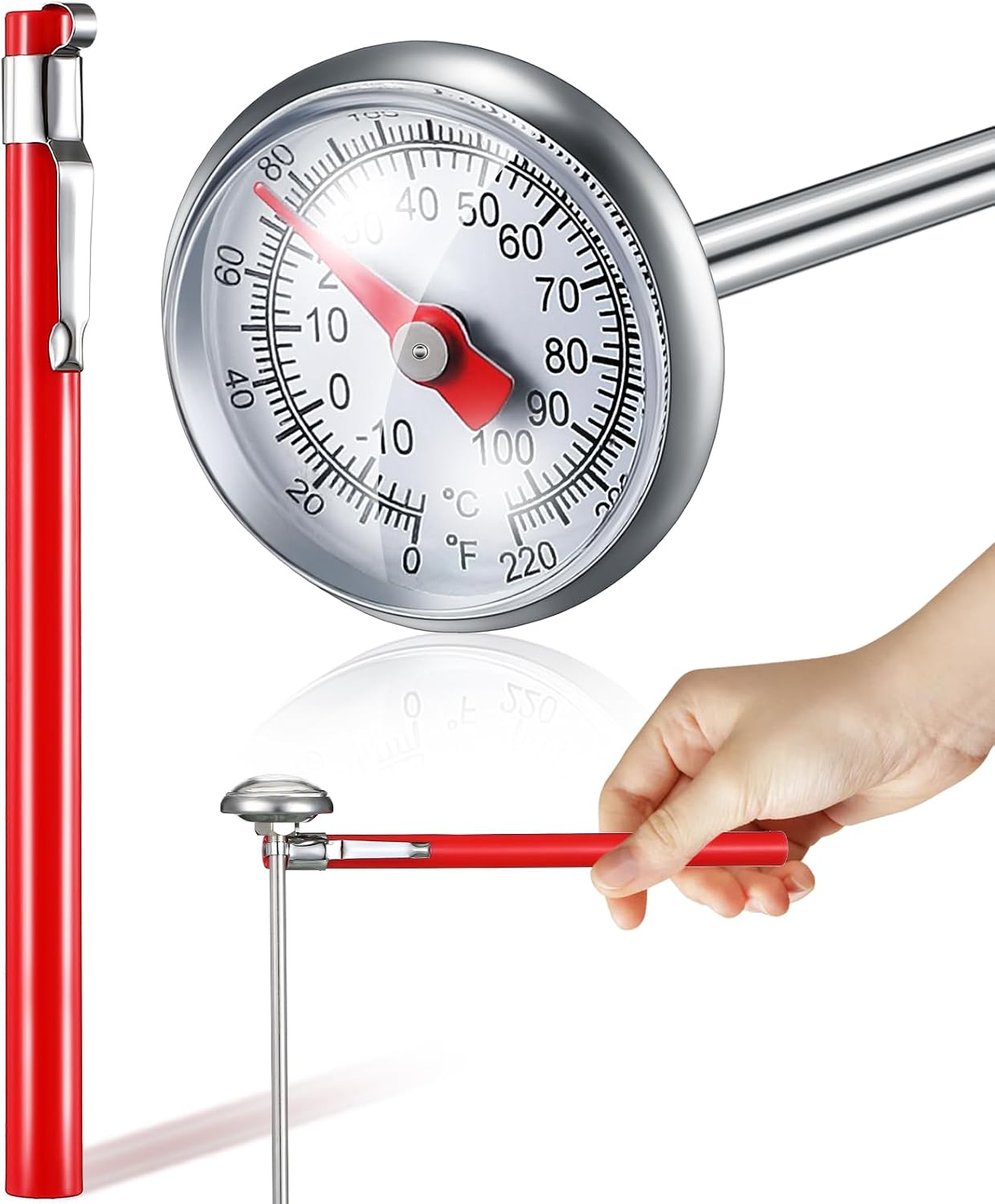 Xuhal 1 Pcs Stainless Steel Kitchen Dial Thermometer 5",Red