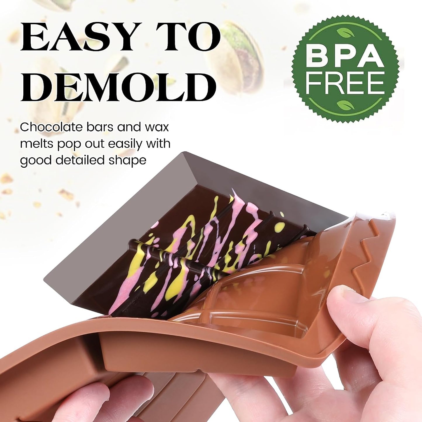 KASHME 2 Pcs Chocolate Bar Mold Deep Dubai 0.85 Inch Stuffed Chocolate Molds Silicone Large Break Apart Silicone Molds (10 Snap + 5 Snap）