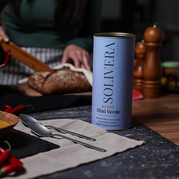 Solivera Mini Verde Extra Virgin Olive Oil Cold Pressed, 300+ High Polyphenols, Baby-Friendly Blend, Smooth & Light, Single-Origin Organic Olive Oil, Hand Picked Early Harvest - 16.8 fl. oz. (Mini Verde)