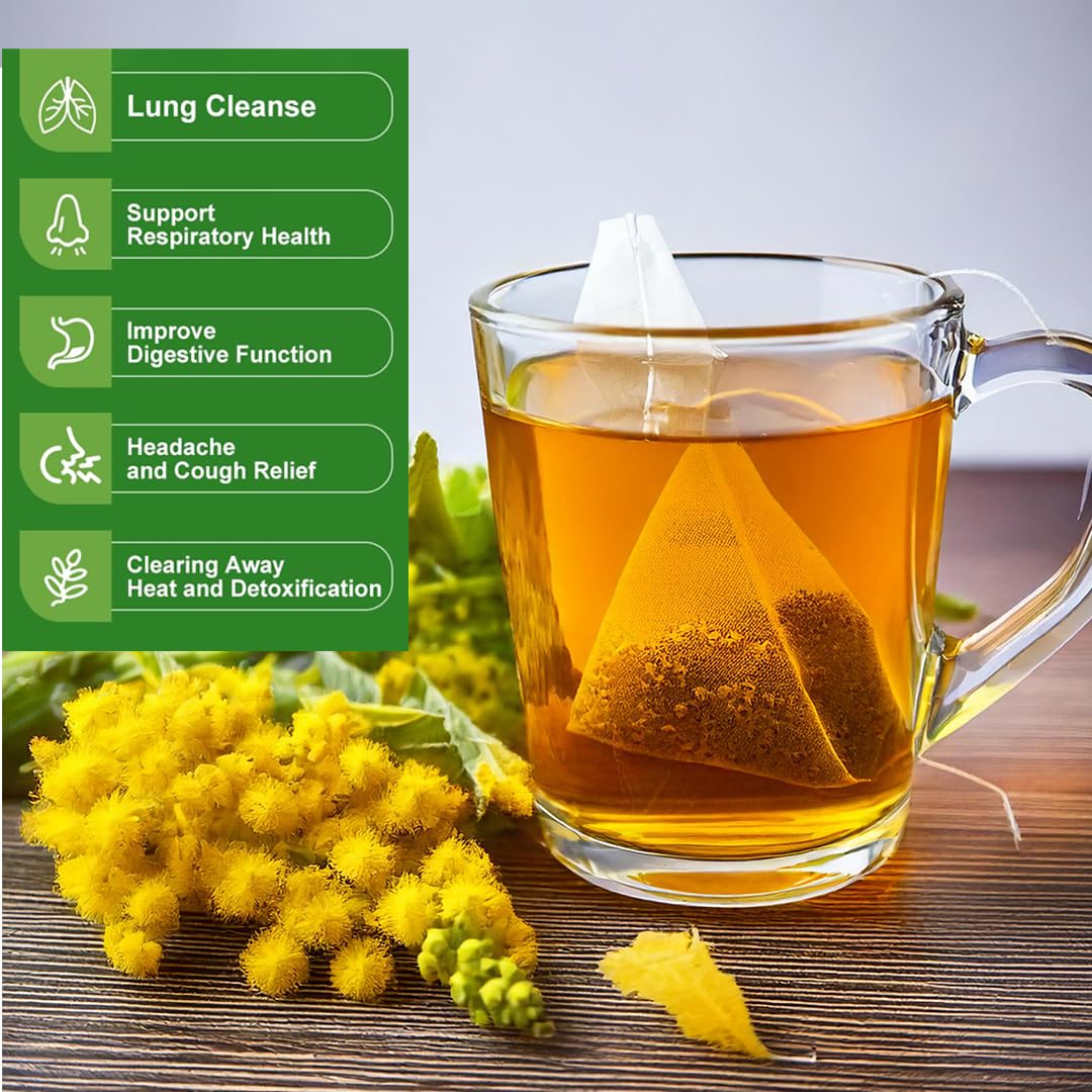 BLUE TEA - Mullein Tea - 50 Count - Pyramid Plant Based Tea Bag | Lungs Detox & for Respiratory Support | Herbal Tea - Caffeine Free - Leaf Based - Non-Bitter | Ziplock Pack