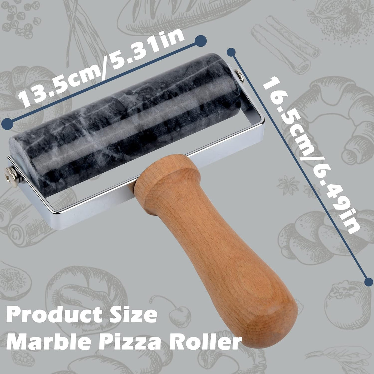 Tianman Small Marble Rolling Pin For Pizza & Baking Cooking(5.3"Black).