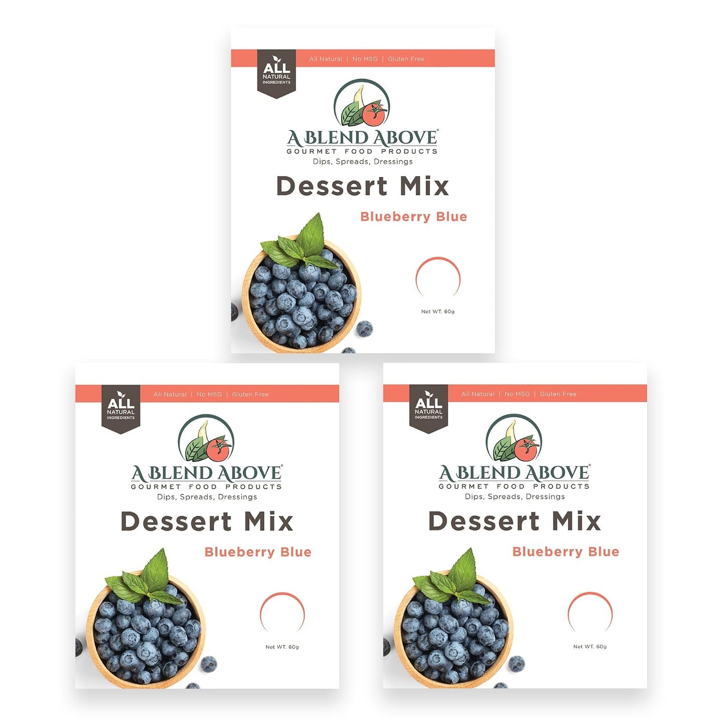 A Blend Above Blueberry Blue No Bake Dessert Mix - All Natural, Gluten Free, No MSG - Instant Dessert Mix, Fruit Dip, Bagel Topping, Frosting, Cheesecake Filling - Easy to Make - 4.2 Oz - Pack of 3