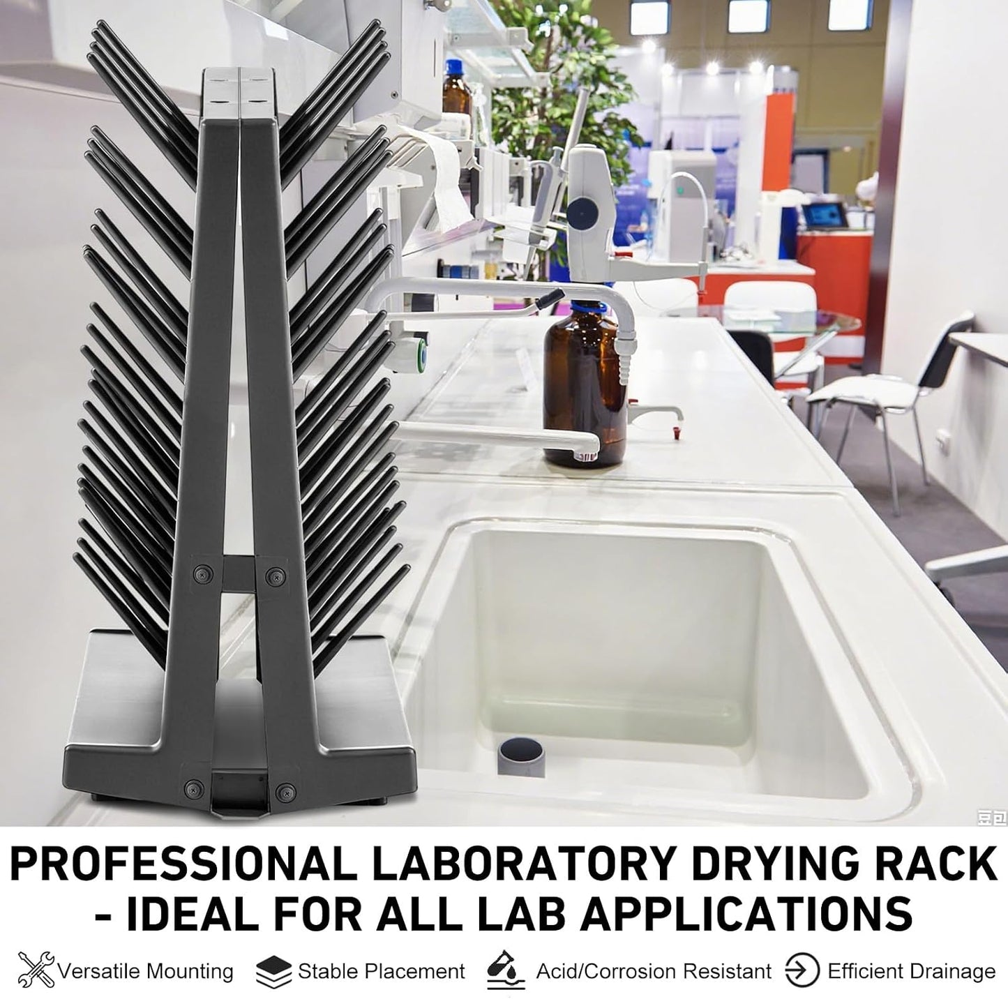 Pushglossy 1 Pcs 54 Pegs Lab Drying Racks Double Sided Pegboard Bench-top Wall-Mount Laboratory Glassware PP Test Tube Drying Draining Rack Cleaning Equipment Detachable