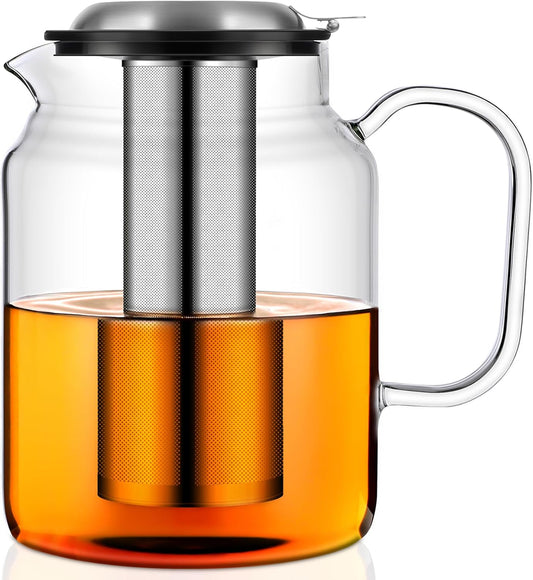 Aquach 85oz Glass Teapot with Stainless Steel Removable Infuser, Stovetop & Dishwasher Safe, Ideal for Brewing Loose Leaf &