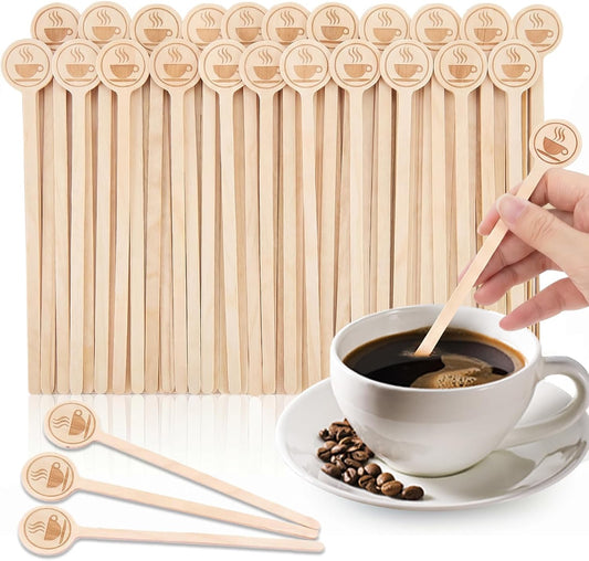 100Pcs Coffee Stirrers-5.9 Inch Natural Wooden Stir Sticks with Round Ends, Disposable Biodegradable Cafe Grade Coffee Stir Sticks Wood Beverage Mixer for Coffee Cocktails Milk Tea